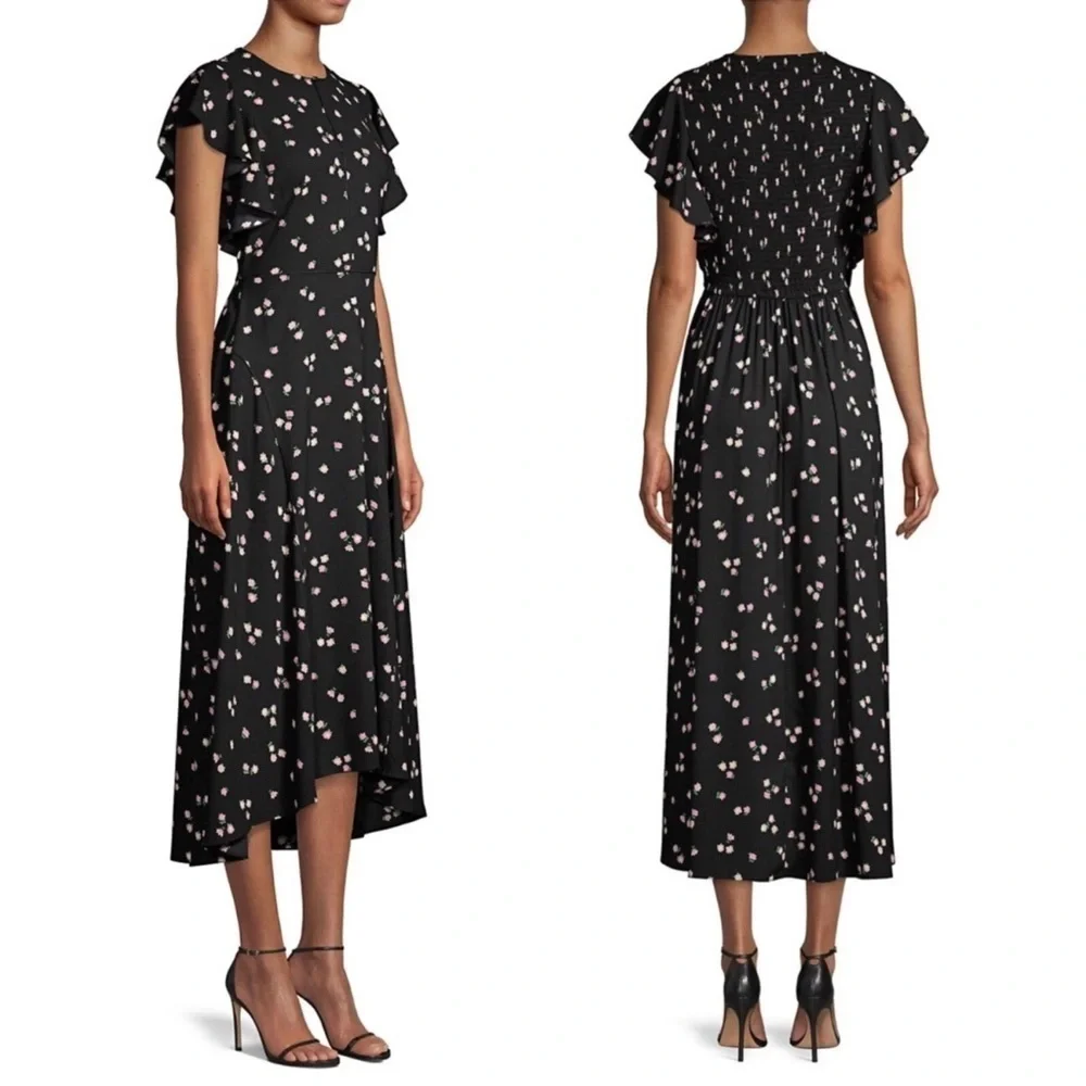 Kate Spade Ditsy Begonia flutter sleeve black floral dress sz 6